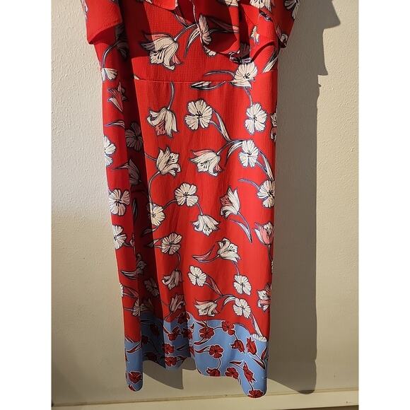 Roz & Ali Maxi Spaghetti Strap Dress Floral Blue Red White Tropical Size 12P - Picture 3 of 10